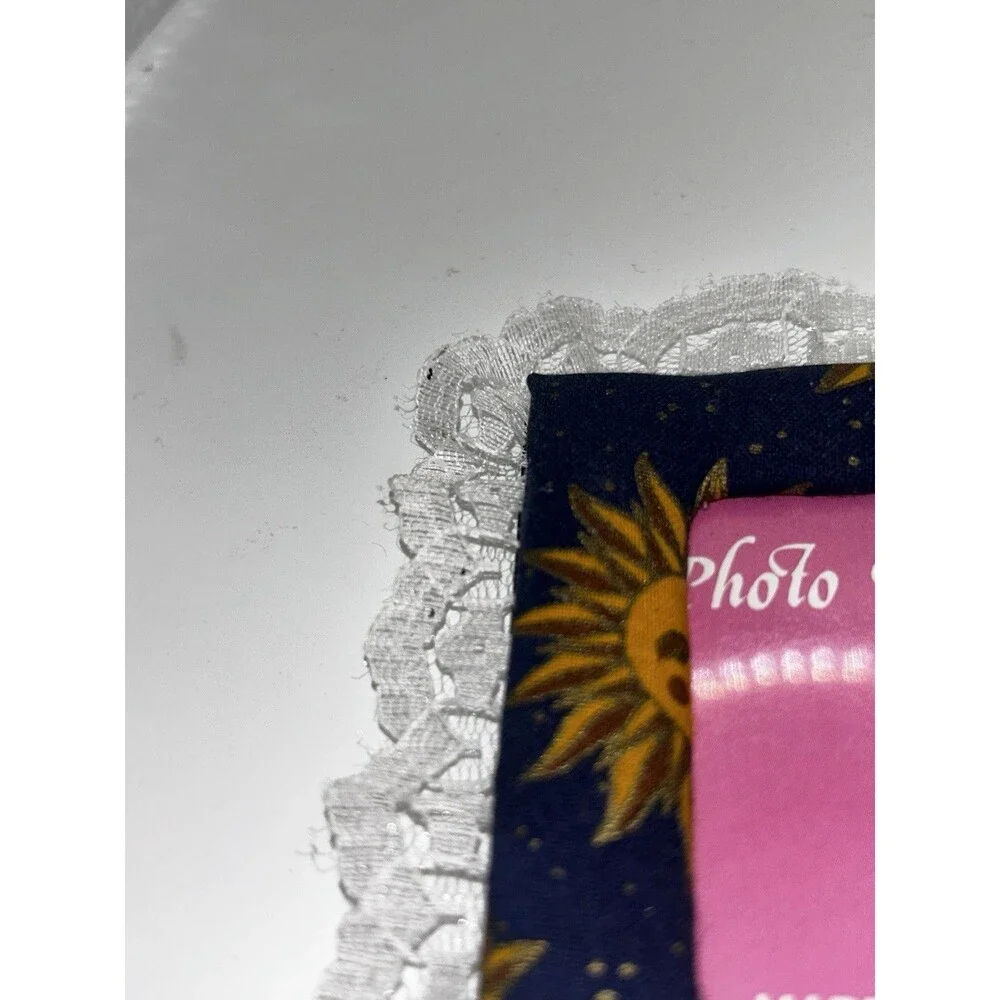 Vintage Celestial Sun Moon Stars Double Photo Frame Lace Trim Cottagecore Boho
